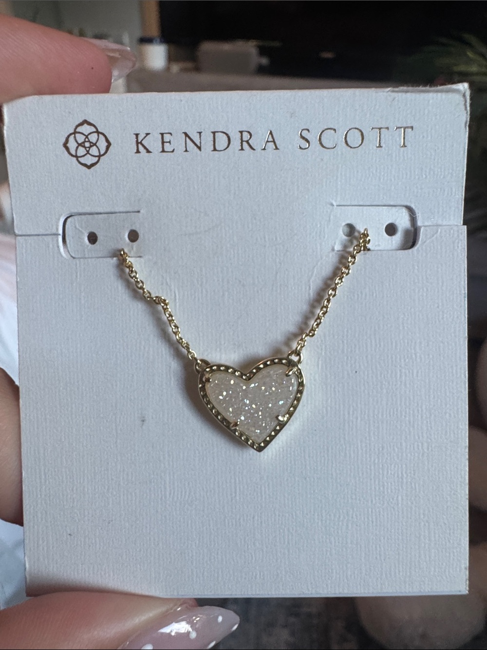 Kendra Scott Gold Heart Druzy Necklace - White Sparkle